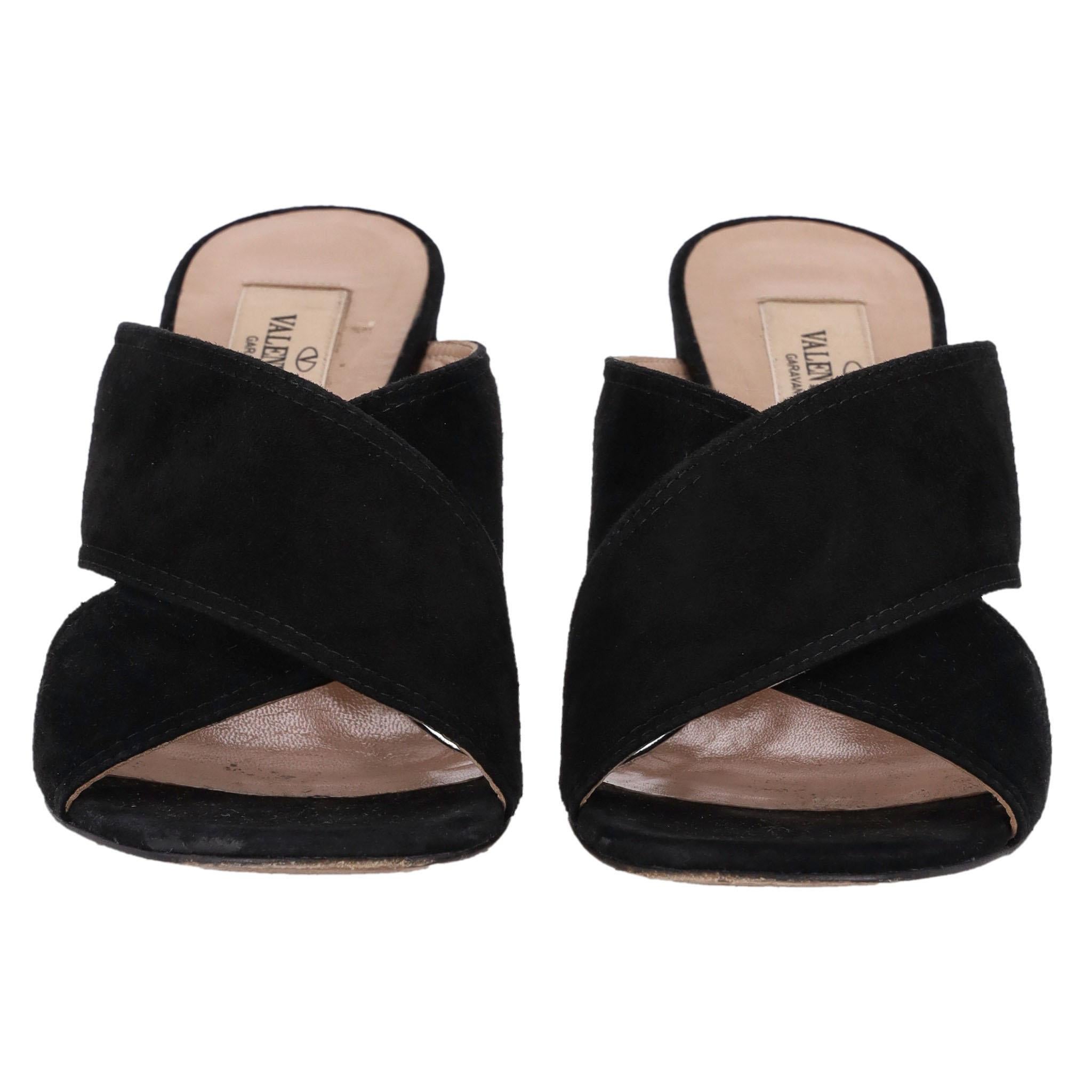 Noir Valentino - Sandales à talons compensés en daim en vente