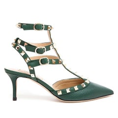 Valentino T-bar green leather Rockstud sandals SIZE 41