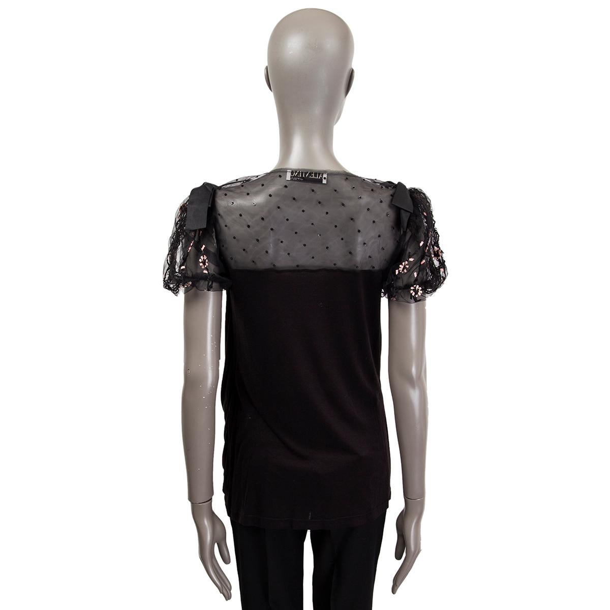 VALENTINO T-SHIRT COUTURE schwarzes VERZIERTES MESH-Hemd aus Viskose 8 M (Schwarz) im Angebot