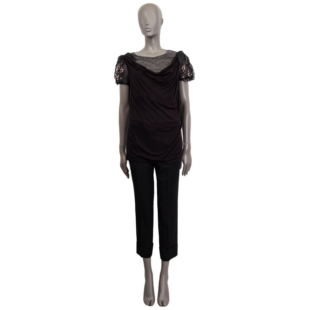 VALENTINO T-SHIRT COUTURE schwarzes VERZIERTES MESH-Hemd aus Viskose 8 M im Zustand „Hervorragend“ im Angebot in Zürich, CH