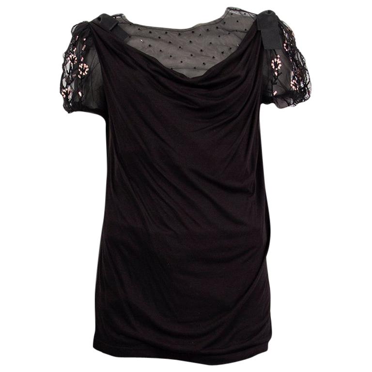 VALENTINO T-SHIRT COUTURE schwarzes VERZIERTES MESH-Hemd aus Viskose 8 M im Angebot