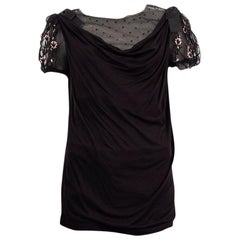 VALENTINO T-SHIRT COUTURE black viscose EMBELLISHED MESH Shirt 8 M