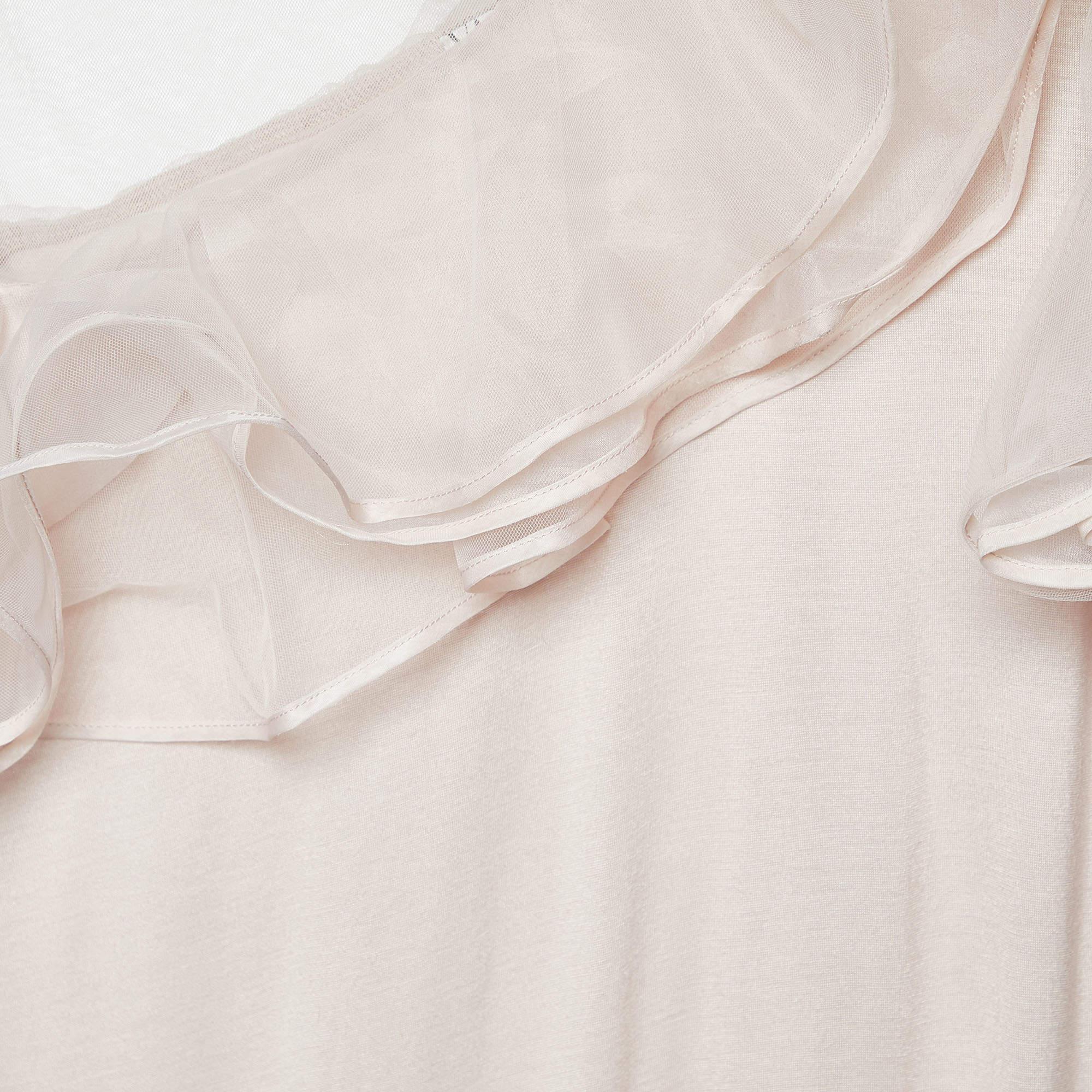 Grigio Valentino Couture Top rosa pallido in jersey e mesh con volant L. in vendita