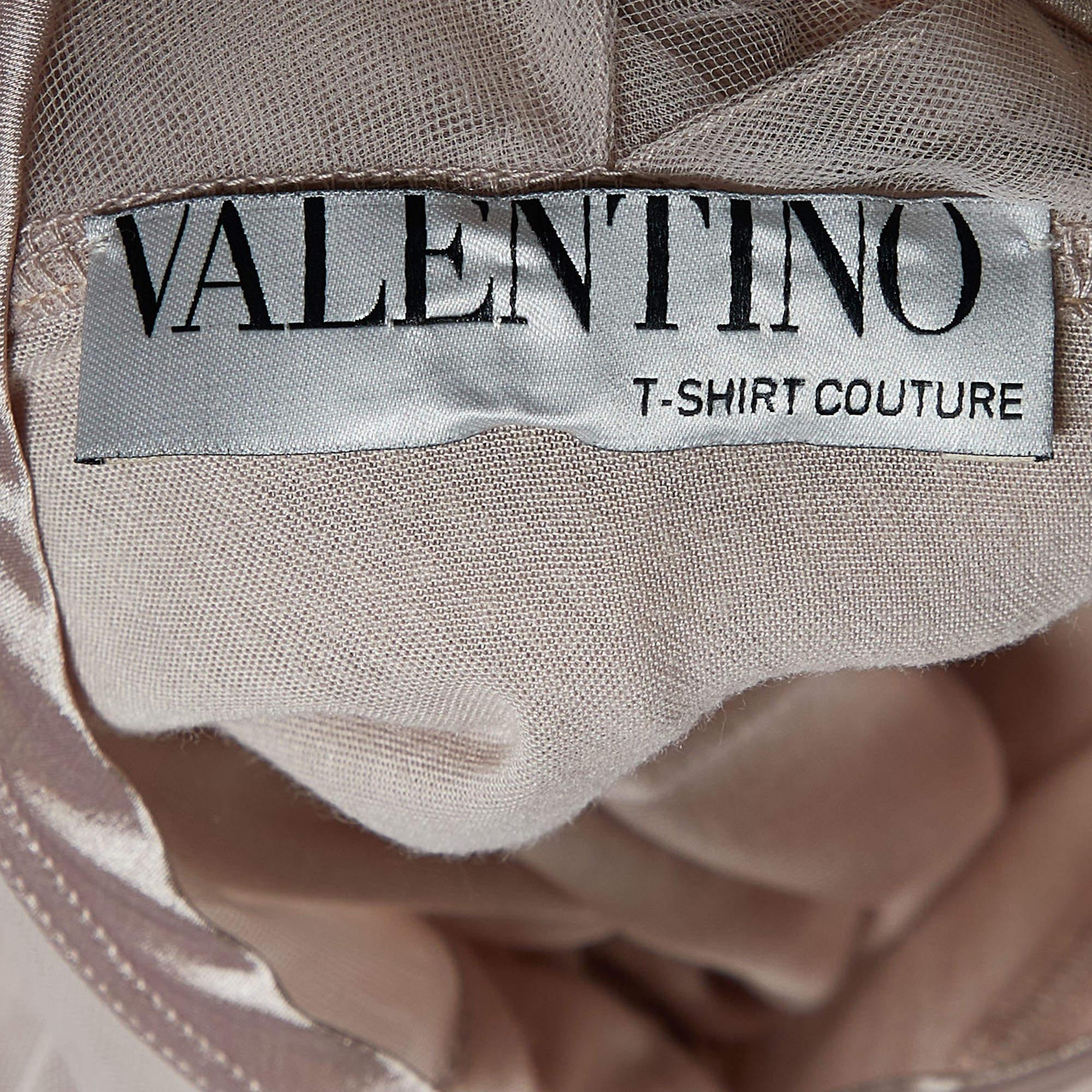 Donna Valentino Couture Top rosa pallido in jersey e mesh con volant L. in vendita