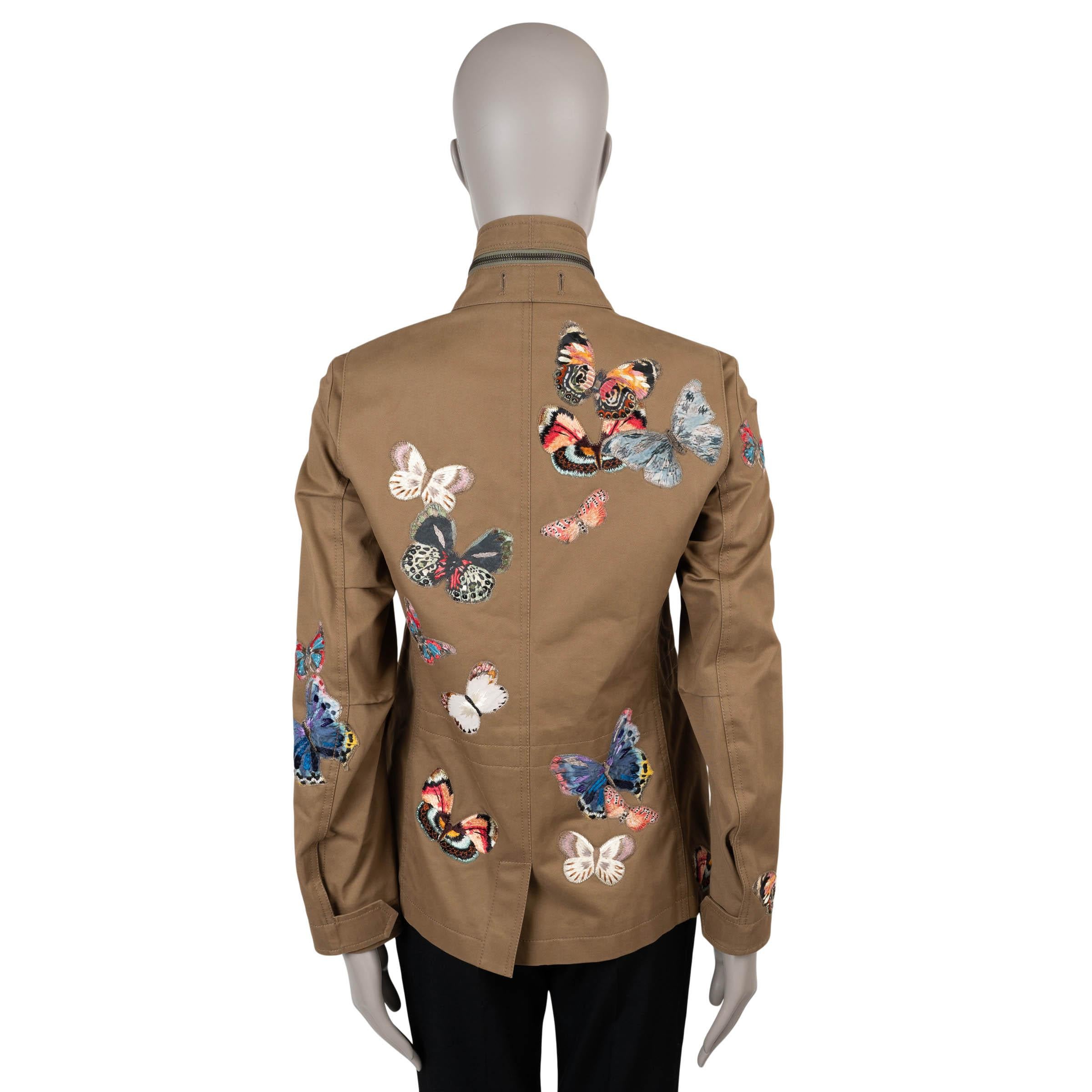 Marrone Valentino in cotone abbronzato 2015 BUTTERFLY UTILITARIANA Giacca 42 M. in vendita