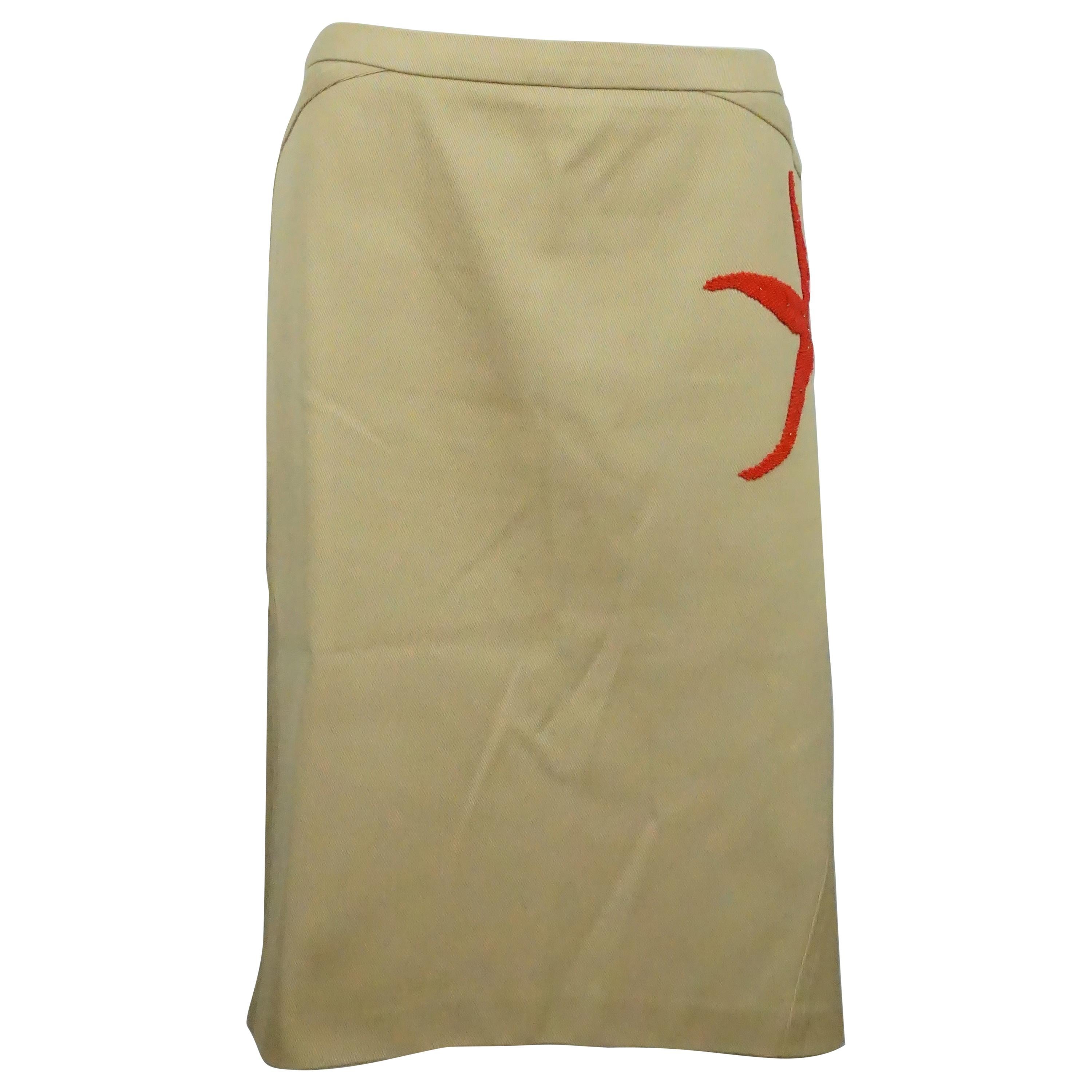 Valentino Tan Cotton Skirt W/ Red Beaded Starfish - 42