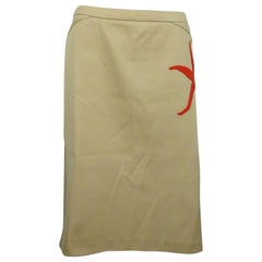 Valentino Tan Cotton Skirt W/ Red Beaded Starfish - 42