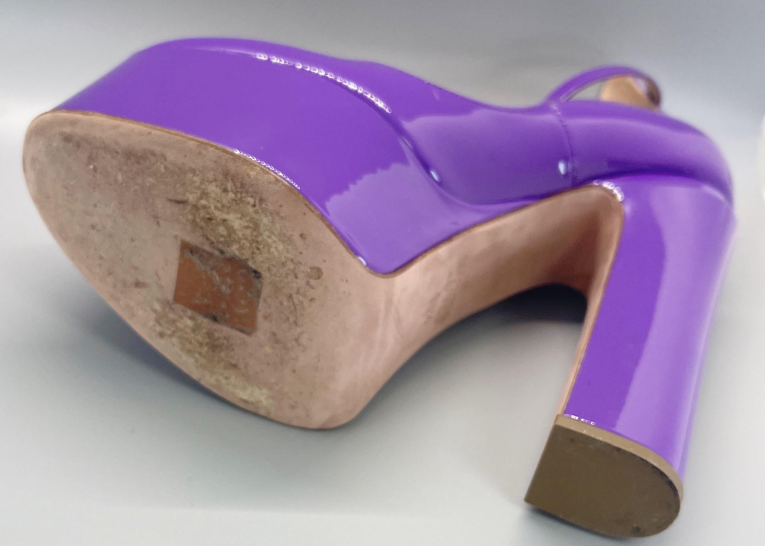 Valentino Tan-Go Spring 2022 Size 36.5 6.5 Purple Patent Leather Platform Heels For Sale 5