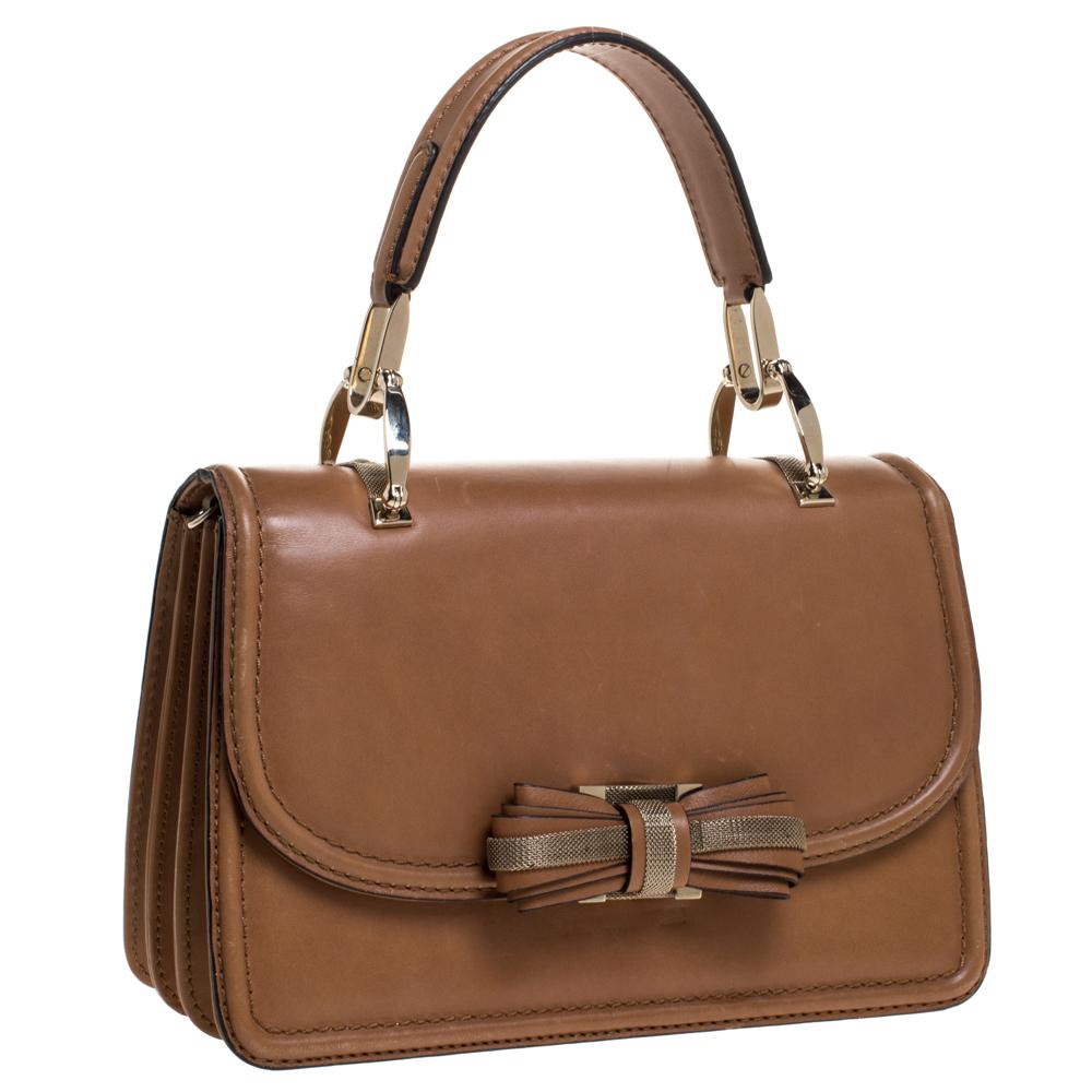 Valentino Tan Leather Flap Top Handle Bag In Good Condition In Dubai, Al Qouz 2