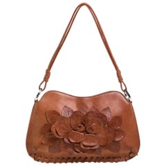 Valentino Tan Leather Floral Applique Shoulder Bag