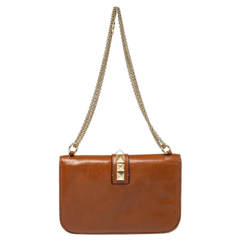 Valentino Tan Leather Medium Rockstud Glam Lock Flap Bag For Sale at  1stDibs | tan valentino bag, valentino tan bag