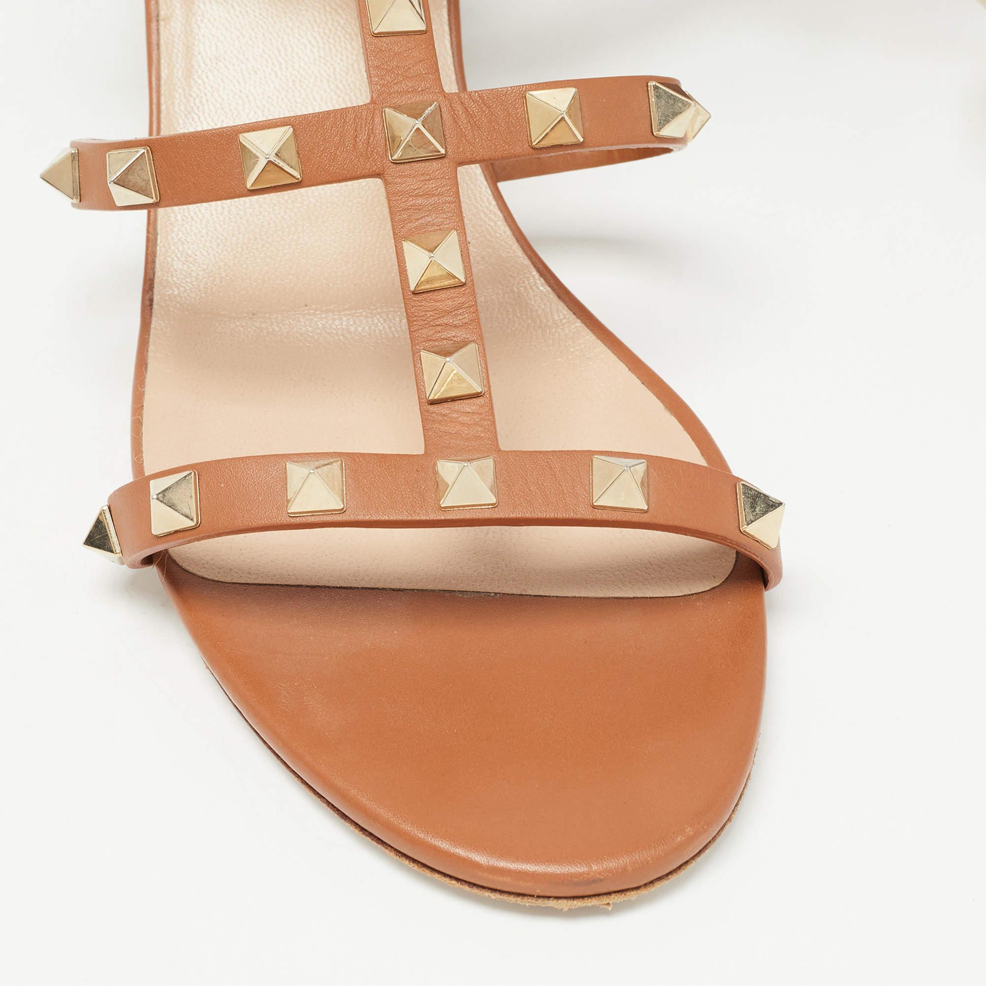 Valentino Tan Leather Rockstud Ankle Strap Sandals Size 40 2