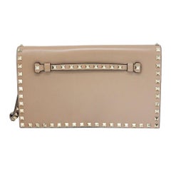 Valentino Tan Leather Rockstud Flap Clutch Purse Bag