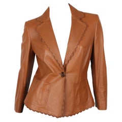 Valentino Tan Longsleeve Lace Leather Jacket