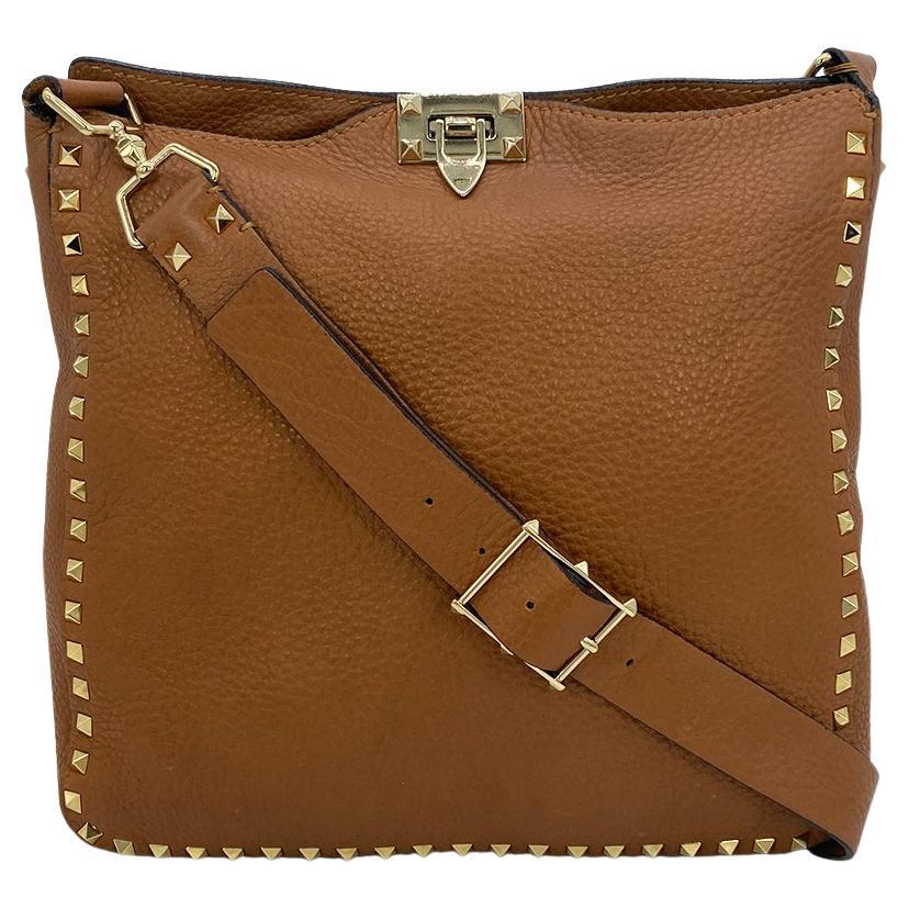 Valentino Red Lipstick Leather Medium Rockstud Glam Lock Flap Bag at