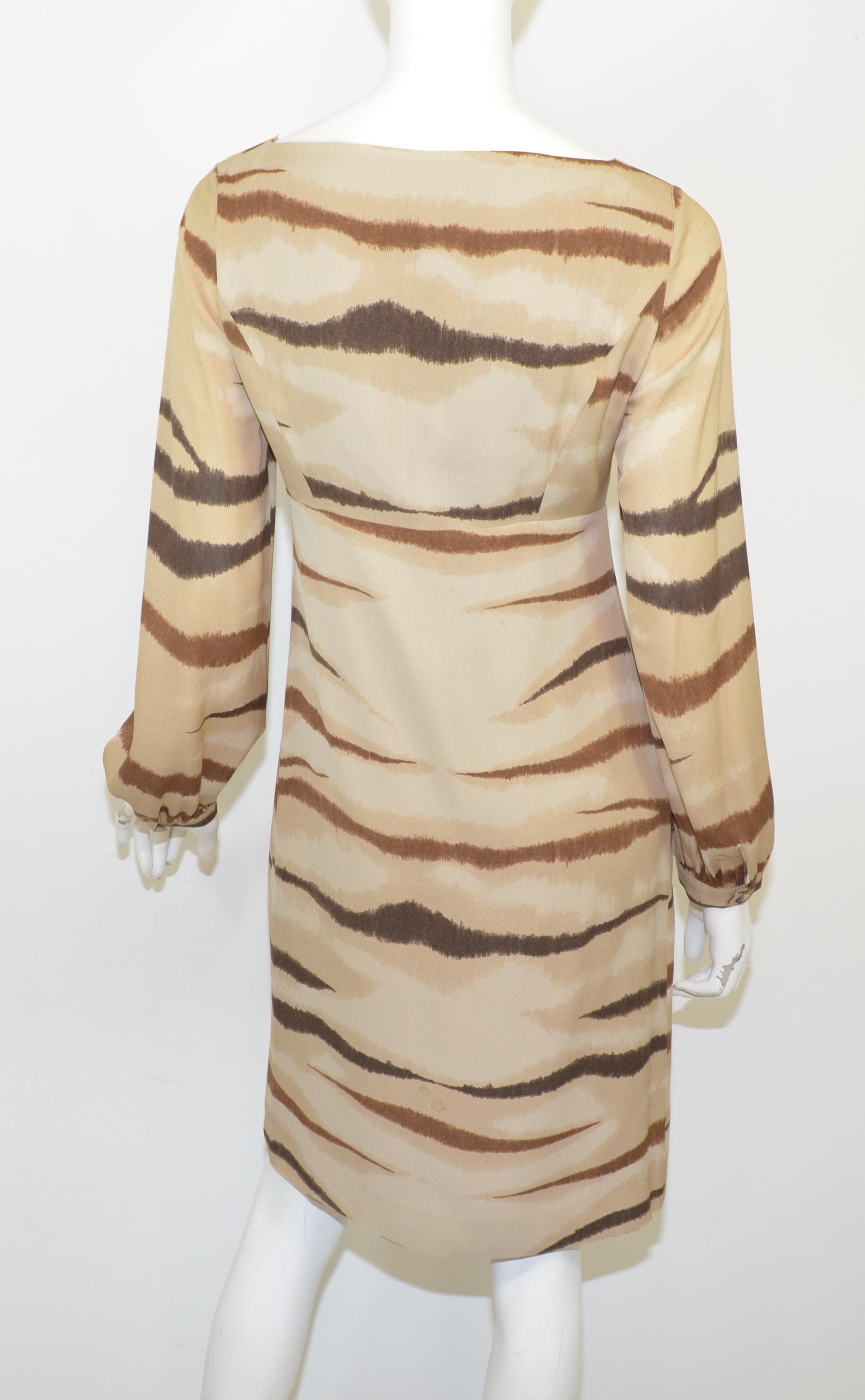 Beige Valentino Tan Silk Animal Print Dress