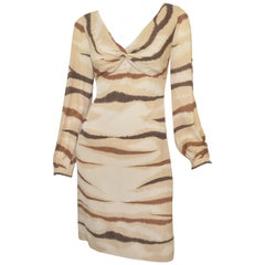 Valentino Tan Silk Animal Print Dress