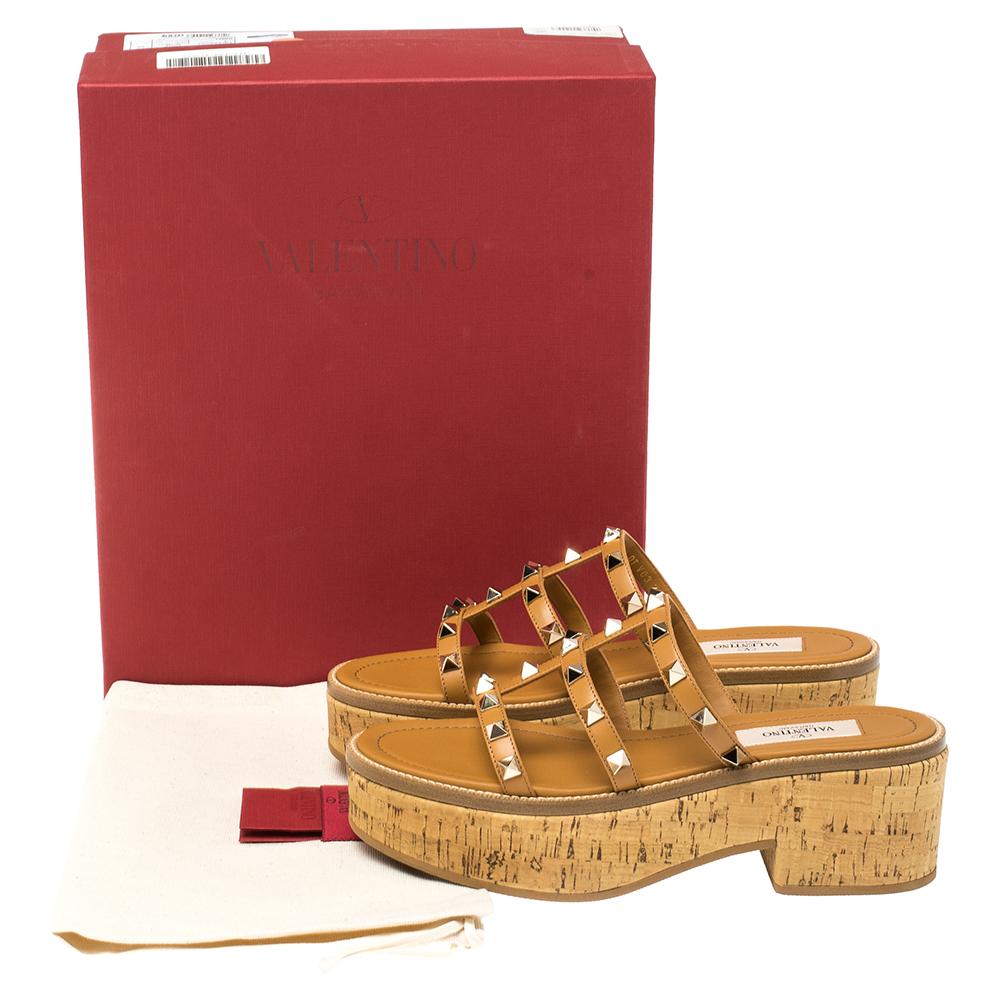 Brown Valentino Tan/Tan Studcork Sandals Size EU 38