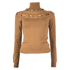 VALENTINO tan wool & cashmere RIBBON Turtleneck Sweater S