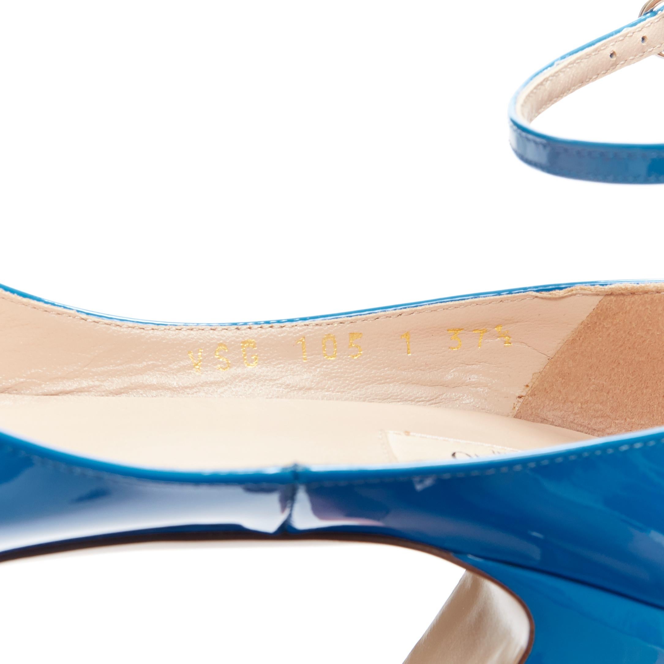 VALENTINO Tango blue patent leather round toe block heel ankle strap pump EU37.5 4