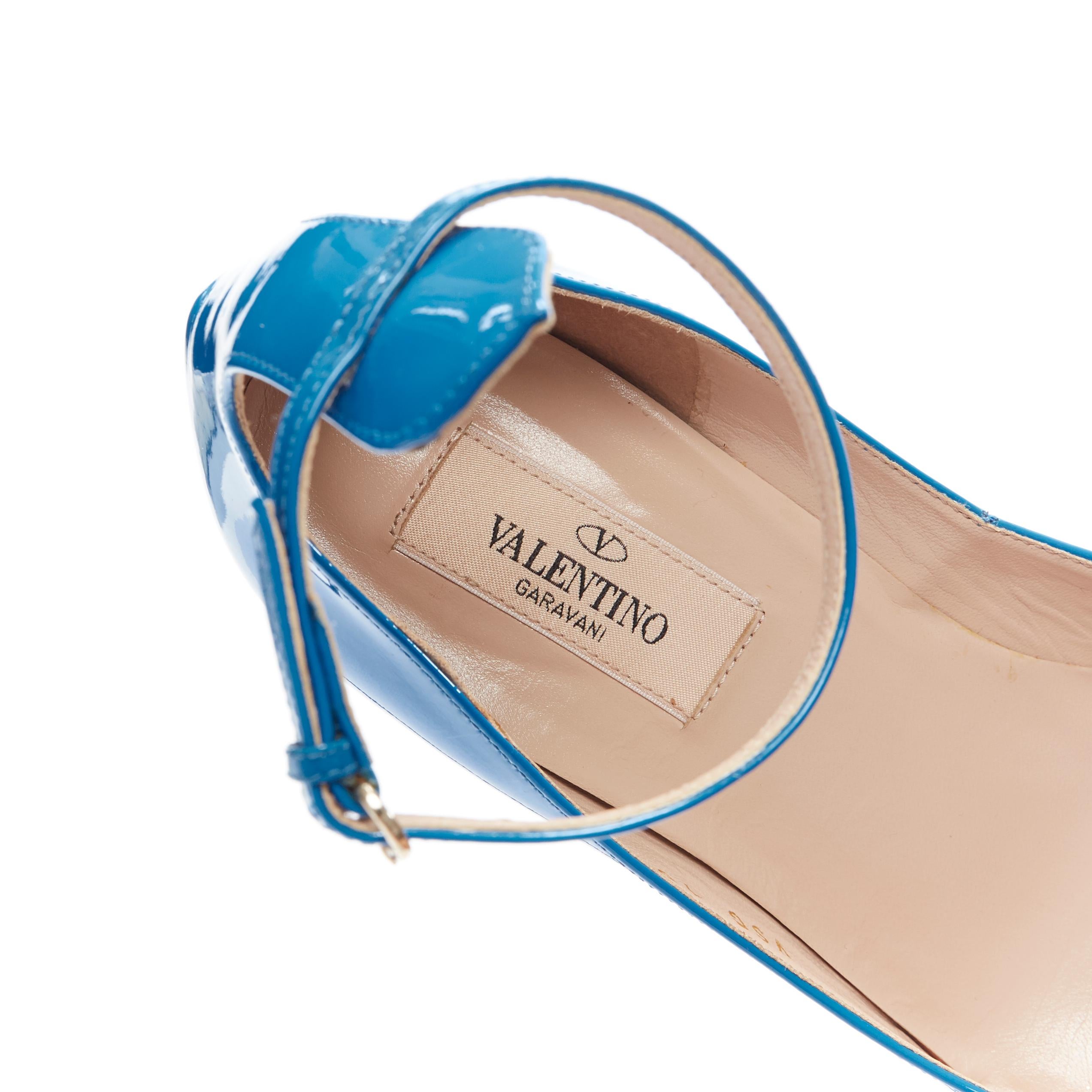 VALENTINO Tango blue patent leather round toe block heel ankle strap pump EU37.5 5