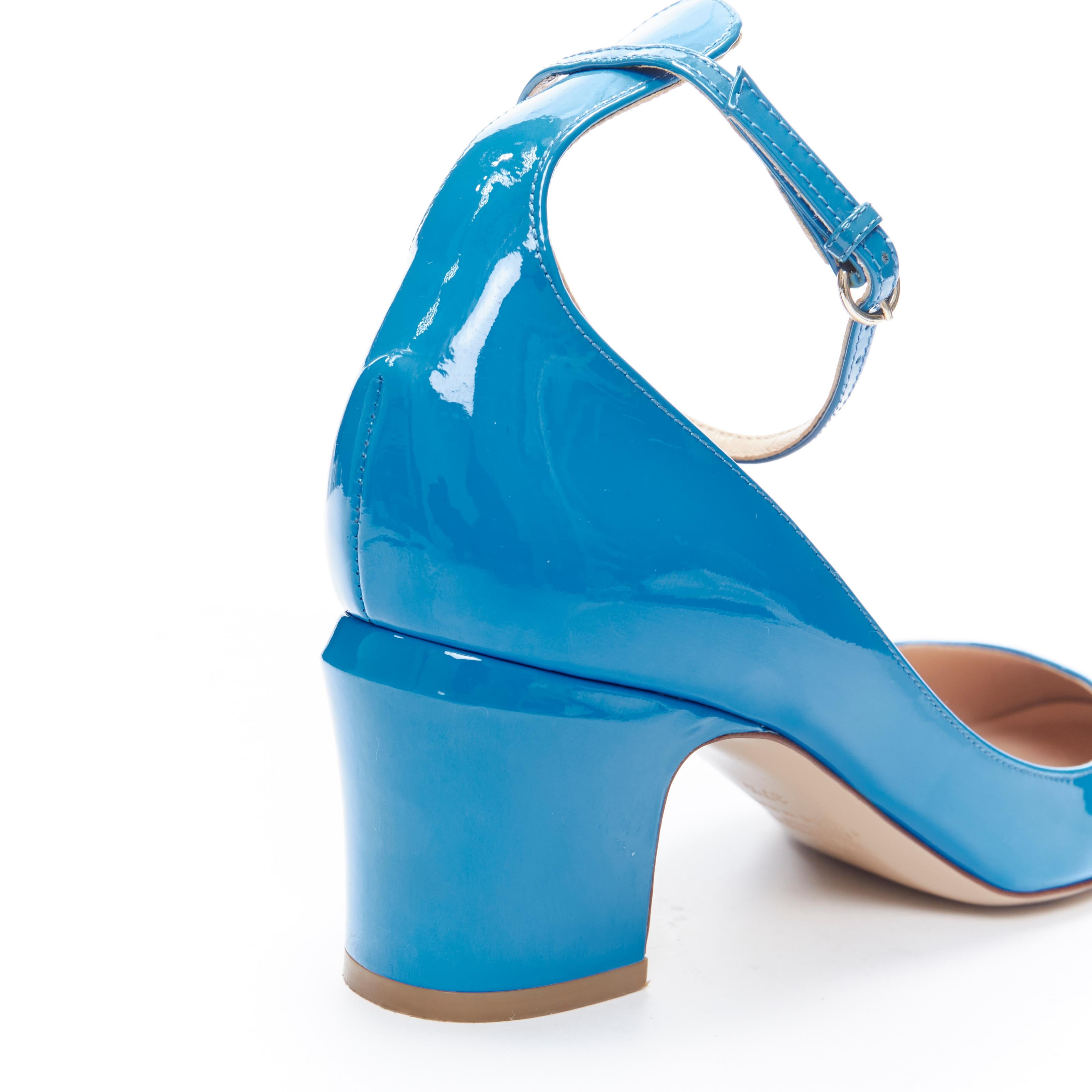 VALENTINO Tango blue patent leather round toe block heel ankle strap pump EU37.5 1