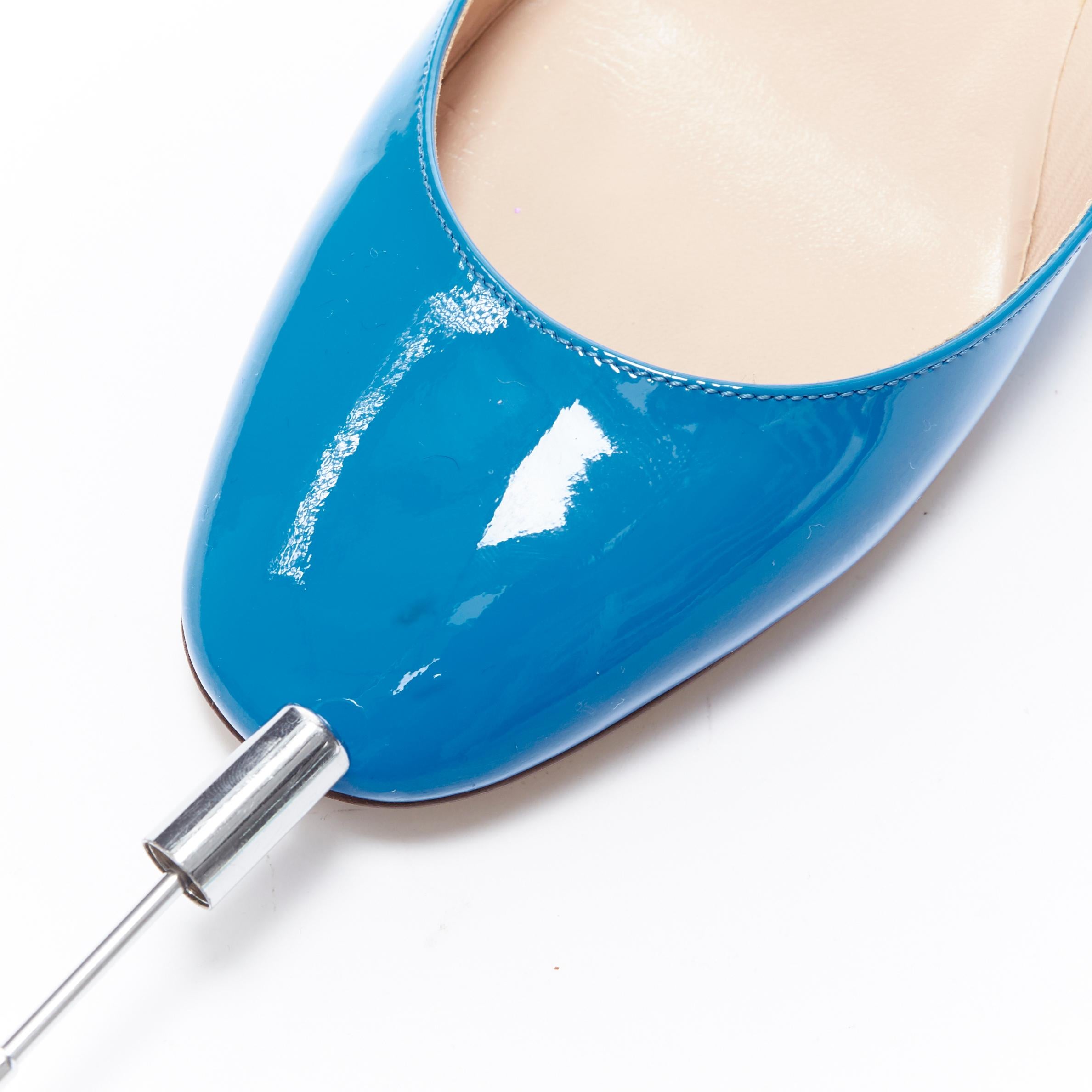 VALENTINO Tango blue patent leather round toe block heel ankle strap pump EU37.5 2