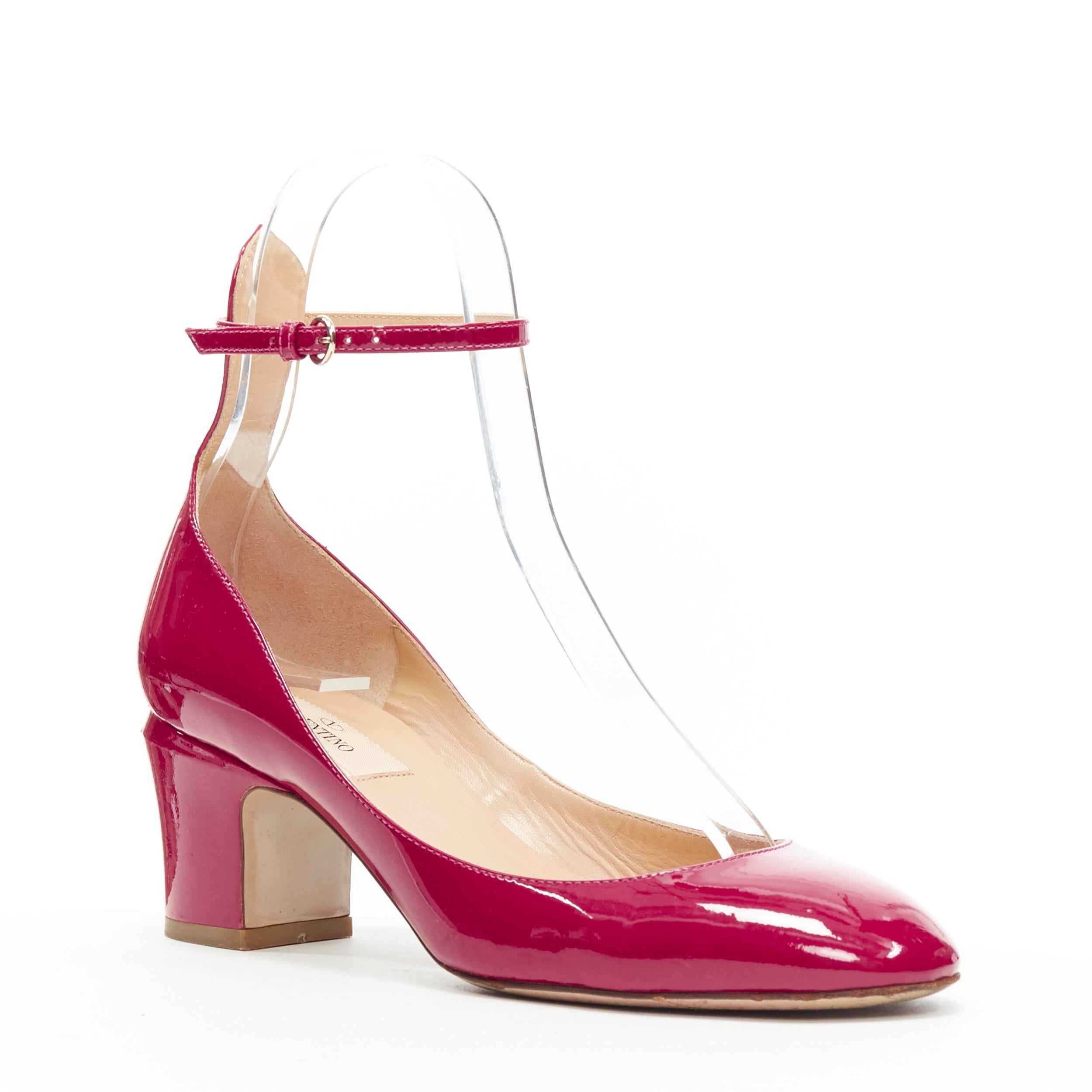 VALENTINO Tango fuschia pink patent ankle strap maryjane block heel pump EU36
Brand: Valentino
Model Name / Style: Tango
Material: Leather
Color: Pink
Pattern: Solid
Closure: Ankle strap
Extra Detail: Mid (2-2.9 in) heel height. Round Toe. Block