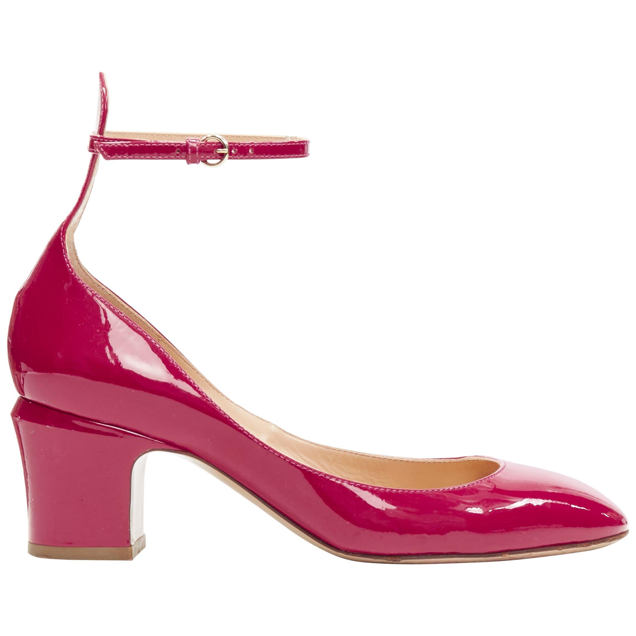 VALENTINO Tango fuschia pink patent ankle strap maryjane block heel pump EU36