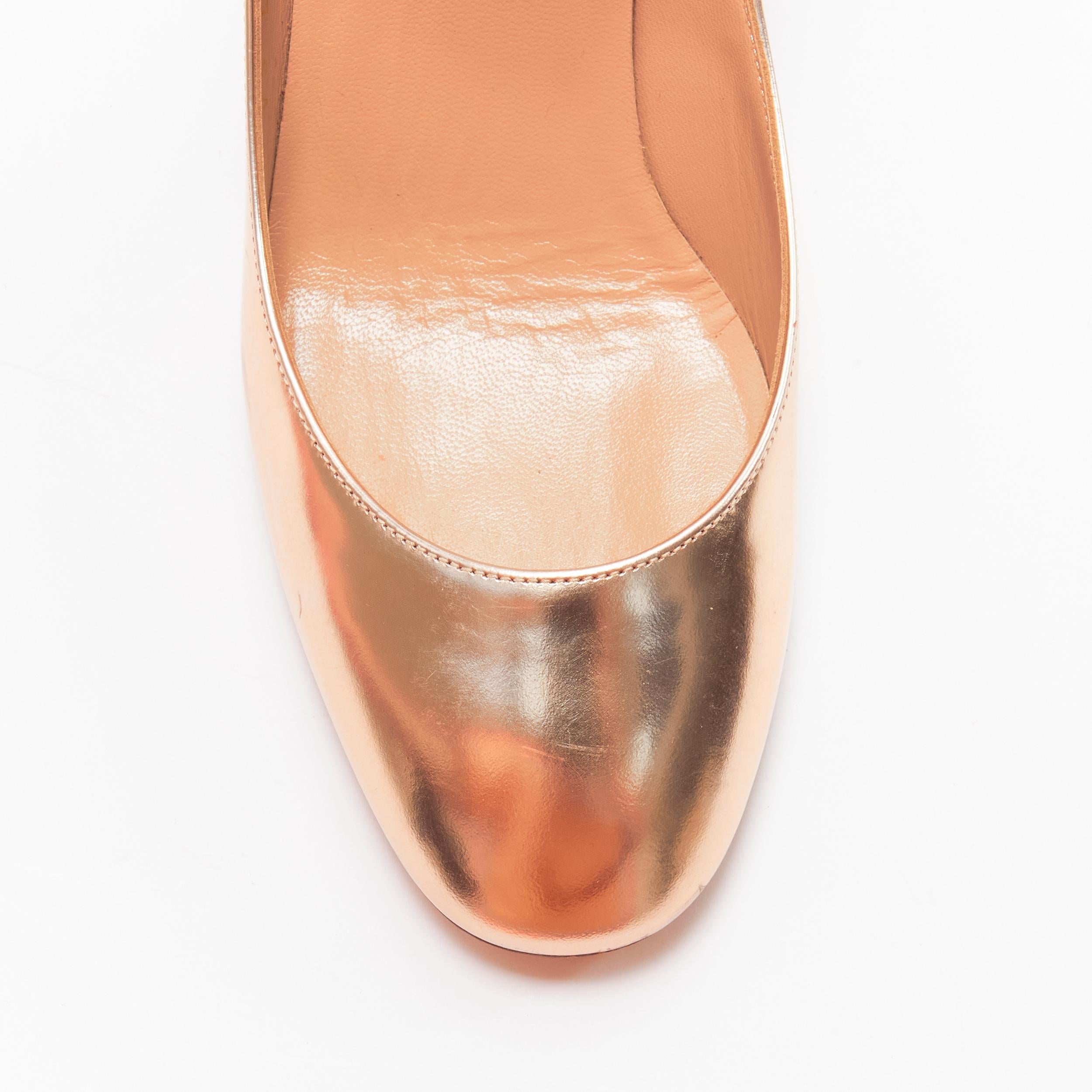 VALENTINO Tango metallic bronze leather ankle strap block heel pumps EU37.5 3