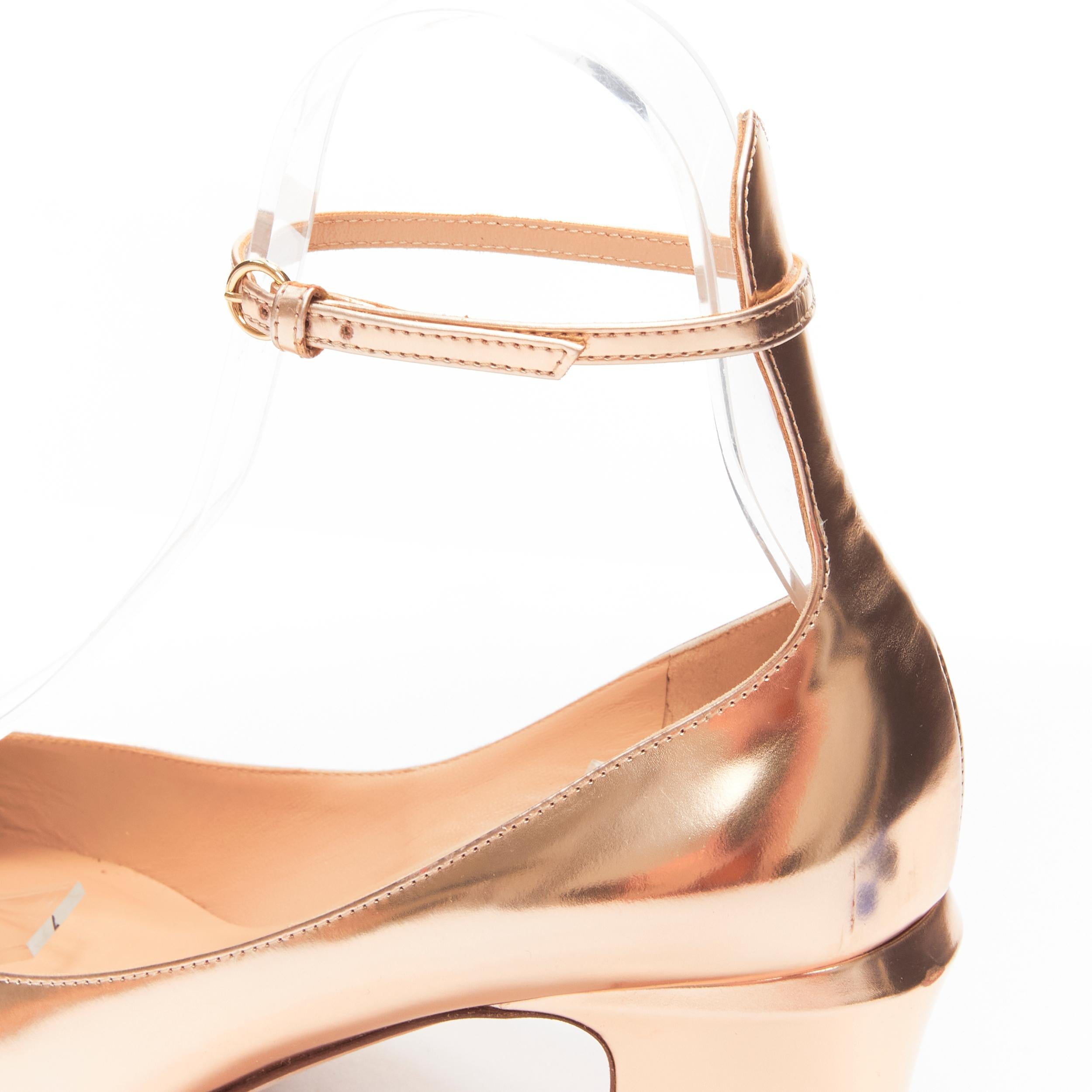 VALENTINO Tango metallic bronze leather ankle strap block heel pumps EU37.5 5