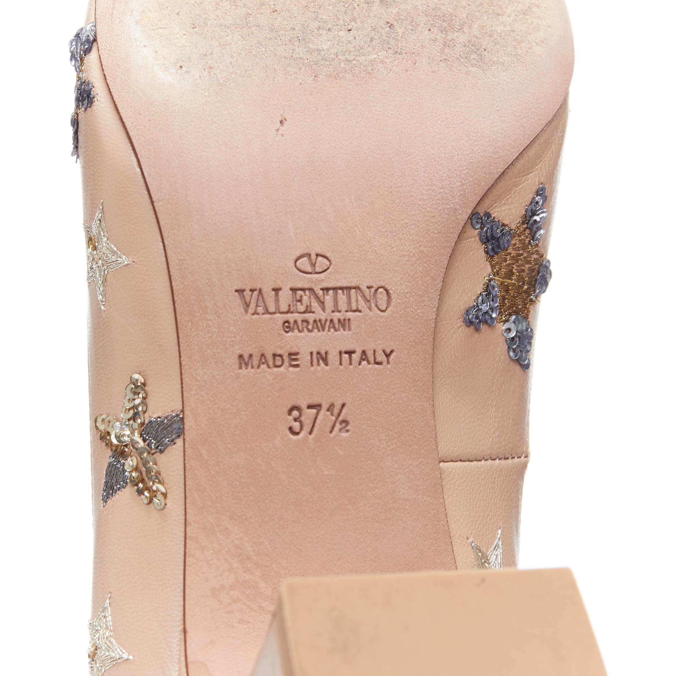 VALENTINO Tango nude gold star embroidered block heel ankle strap pump EU37.5 5