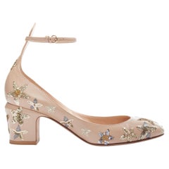 VALENTINO Tango nude patent gold star embroidered ankle strap pump EU37.5