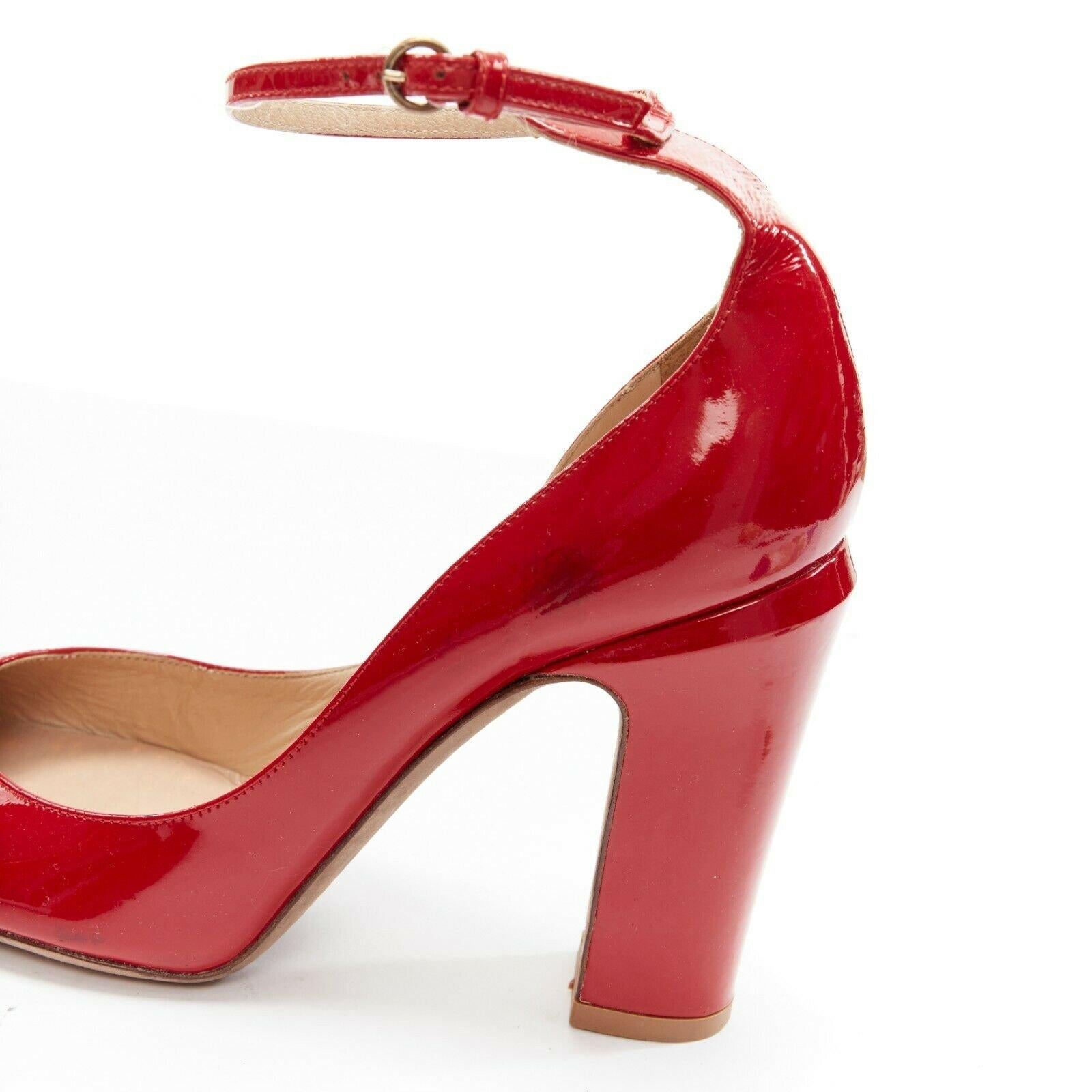 VALENTINO Tango red patent leather ankle strap round toe chunky heel pump EU39 3