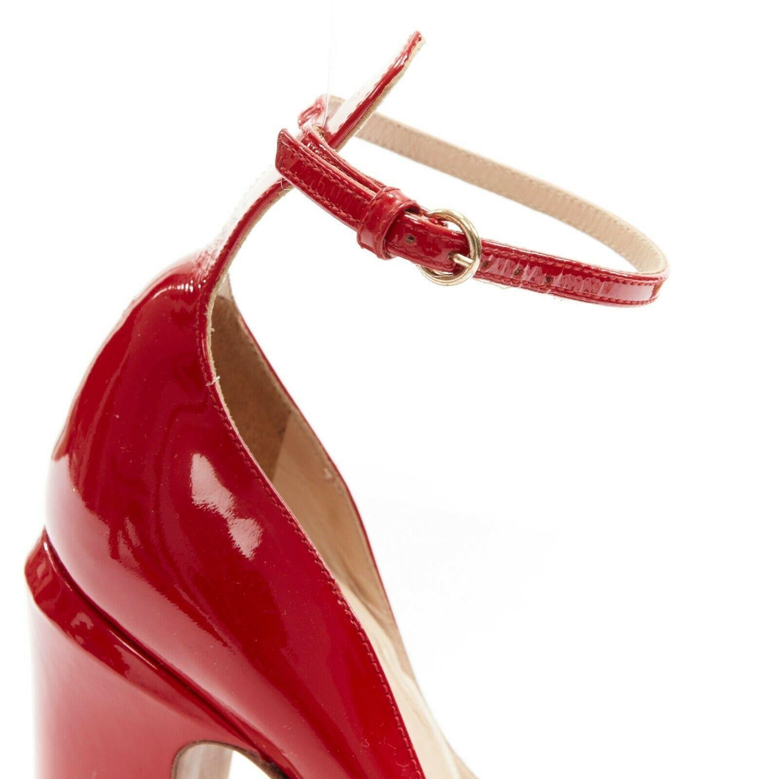VALENTINO Tango red patent leather ankle strap round toe chunky heel pump EU39 1