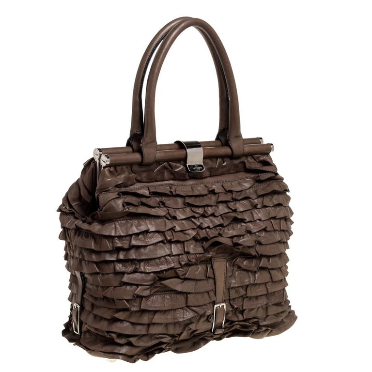 Valentino Taupe Leather Allure Ruffled Frame Bag For Sale at 1stDibs