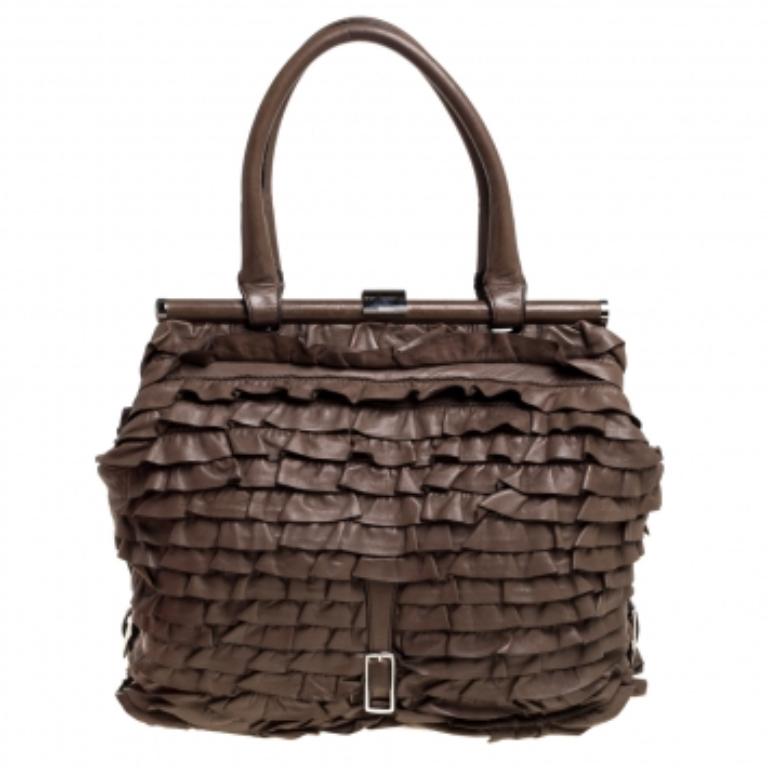 Women's Valentino Taupe Leather Allure Ruffled Frame Bag For Sale