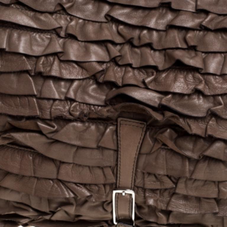 Valentino Taupe Leather Allure Ruffled Frame Bag For Sale 2