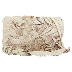 VALENTINO taupe leather crinkled petal rose applique flap crossbody bag