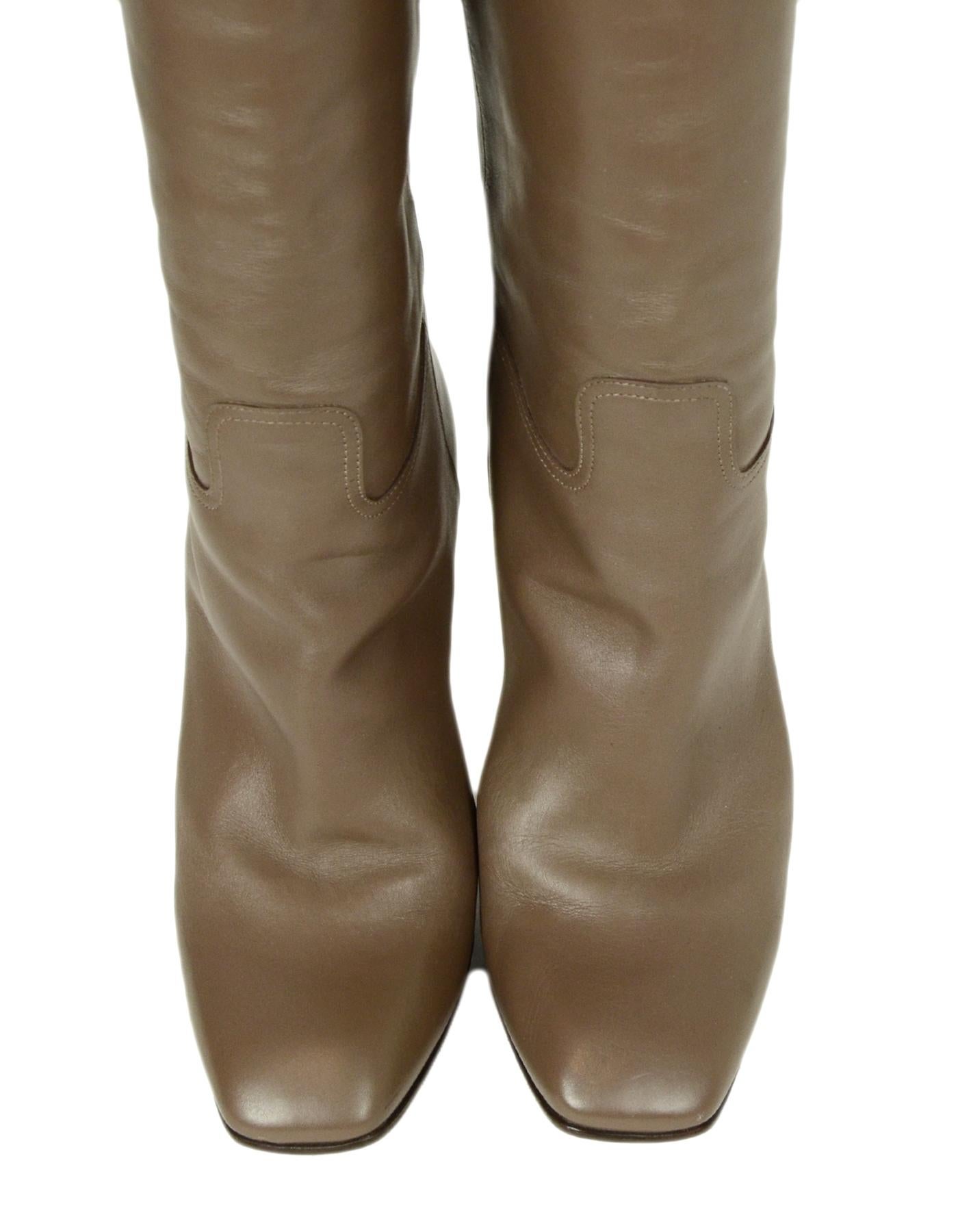 Valentino Taupe Leather Knee-High Boots w/ Braided Trim sz 37.5 In Excellent Condition In New York, NY