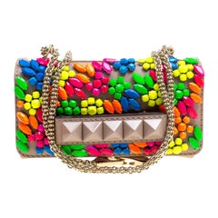 Valentino Taupe Leather Rockstud Va Va Voom Clutch Bag