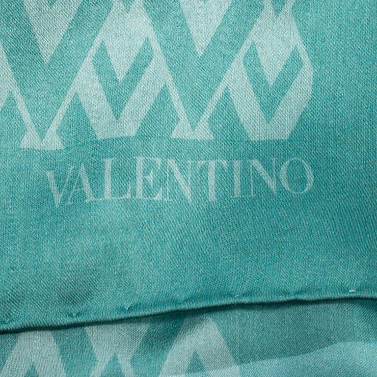 Valentino Teal Geometric V Print Silk Scarf For Sale at 1stDibs