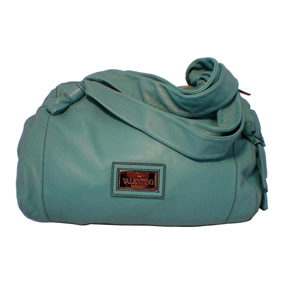 Valentino Teal Lambskin Shoulder Tote Handbag For Sale