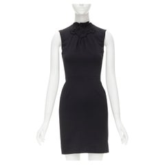 VALENTINO Technocouture black fleece wool rose collar sheath dress IT38 XS