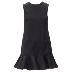 VALENTINO Technocouture black virgin wool flared flounce skirt dress IT38 XS