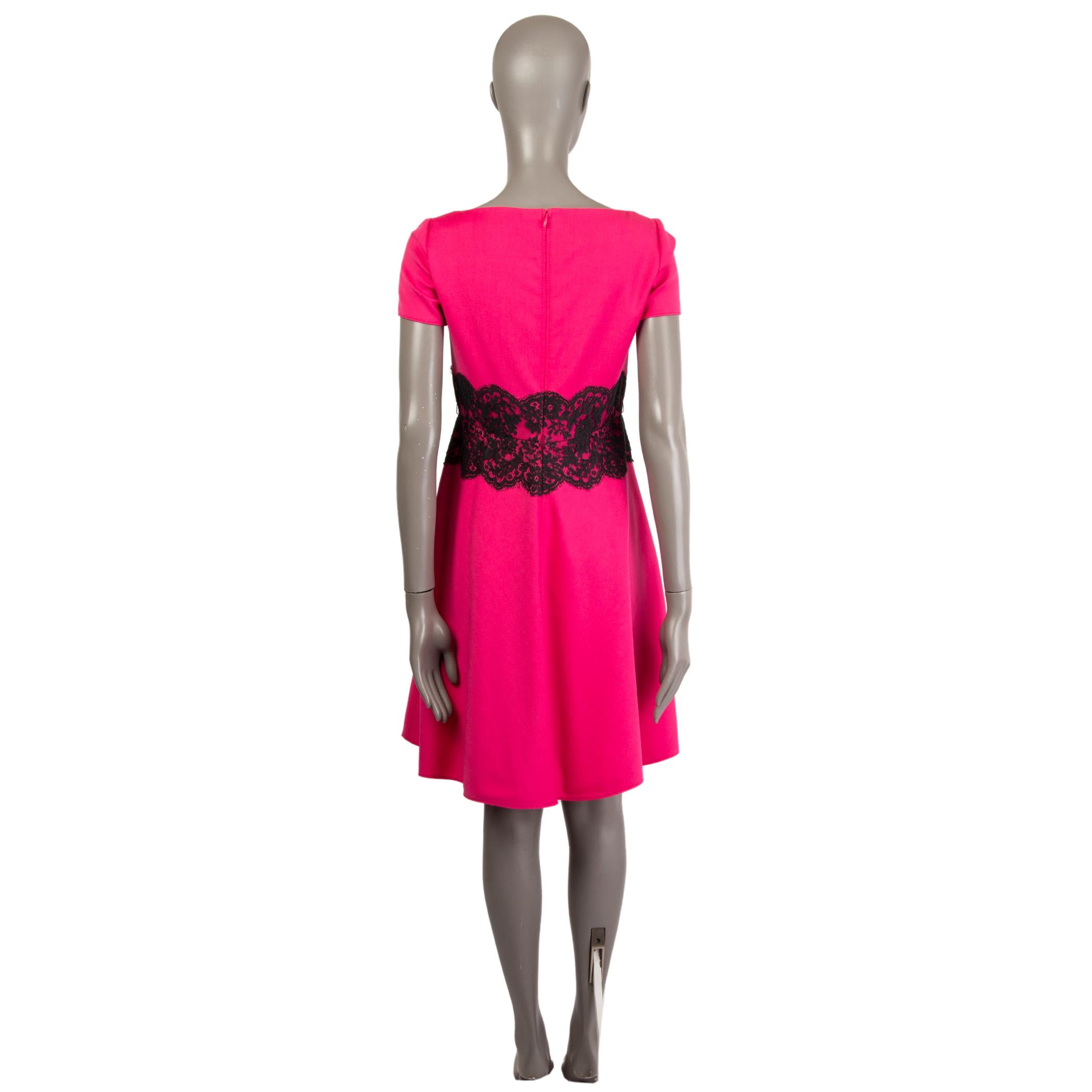 Red VALENTINO TECHNOCOUTURE fuchsia wool LACE PANEL Short Sleeve Dress 42