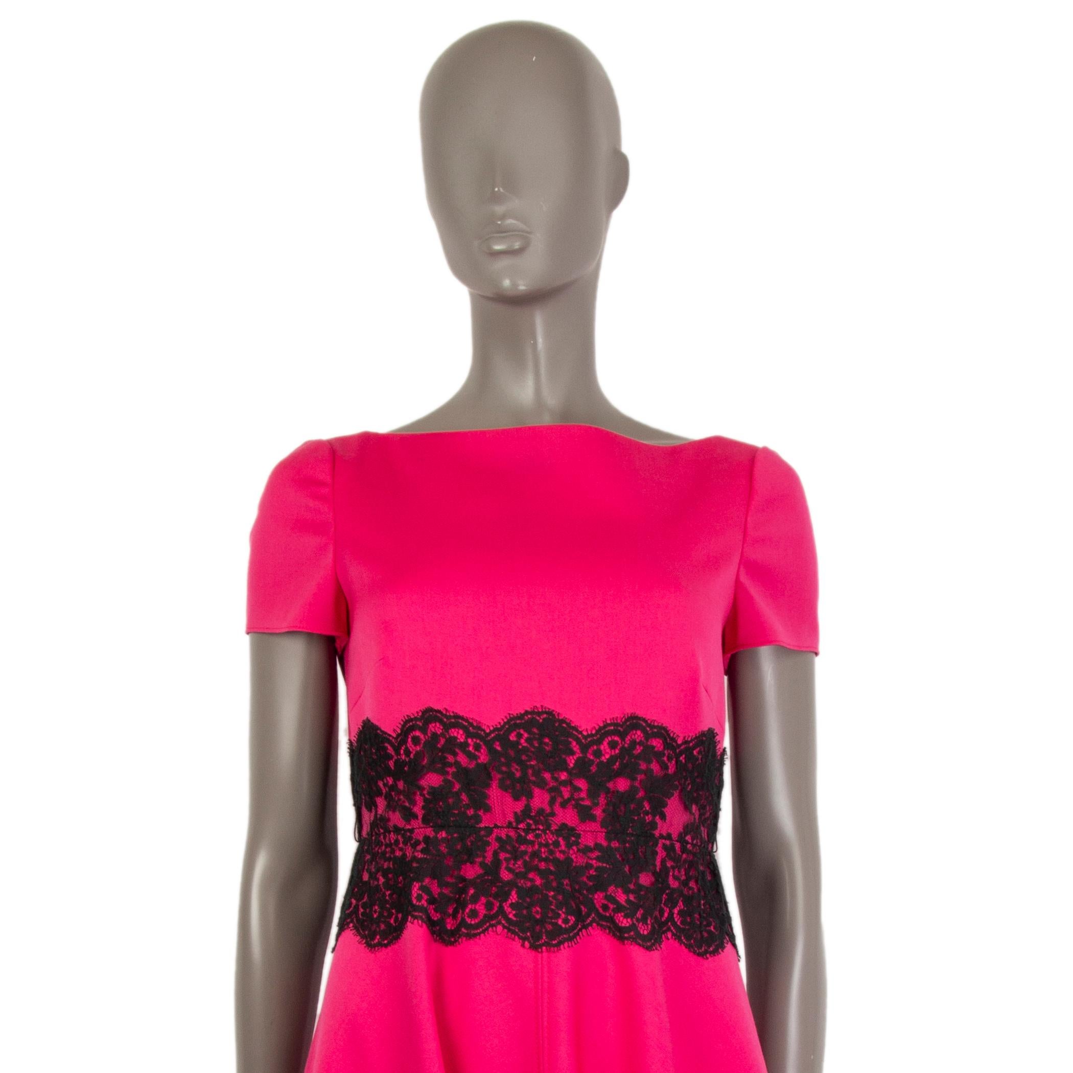 Women's VALENTINO TECHNOCOUTURE fuchsia wool LACE PANEL Short Sleeve Dress 42