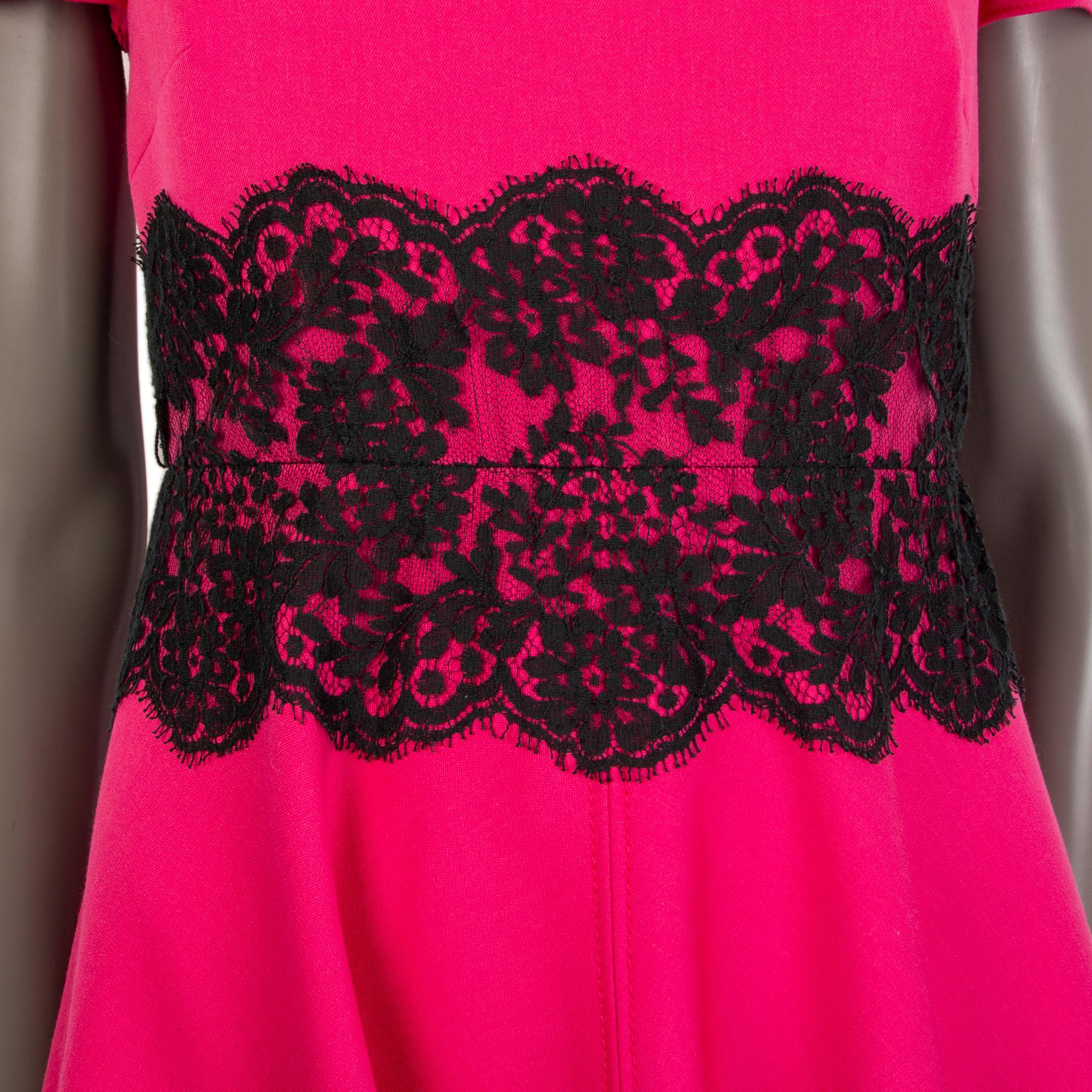 VALENTINO TECHNOCOUTURE fuchsia wool LACE PANEL Short Sleeve Dress 42 1