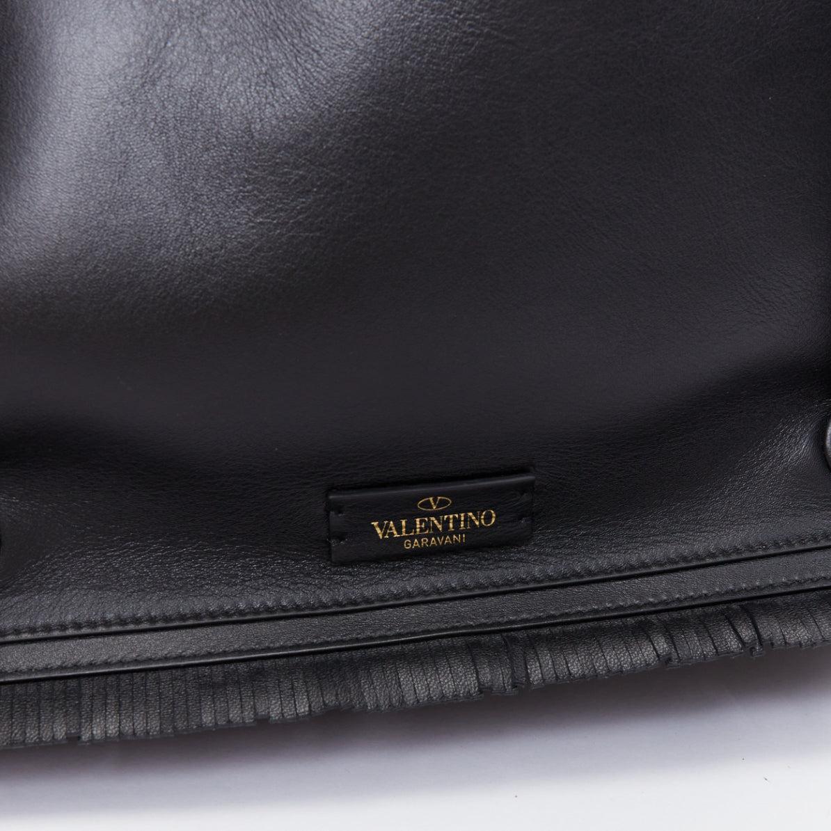 VALENTINO The Rope black fringe leather braided rope handle large tote bag 3