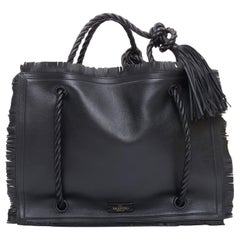 VALENTINO The Rope sac fourre-tout à grande poignée en cuir tressé à franges noires